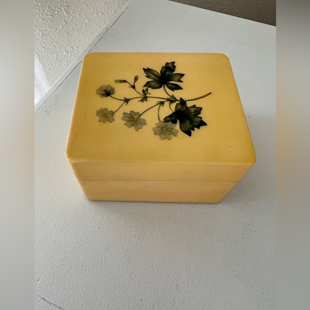1950's Laquer Wood Wooden Small Trinket Box ~ Dogwood